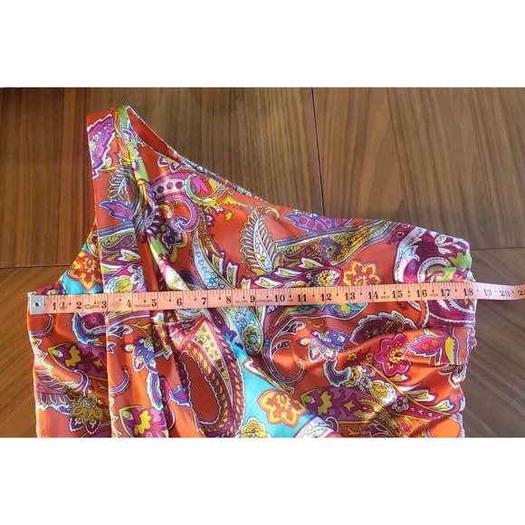 Lauren Ralph Lauren One Shoulder Size 12 Paisley Satin Front Drape Sheath Dress - Picture 7 of 14